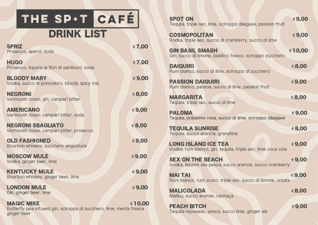 Menu The Spot
