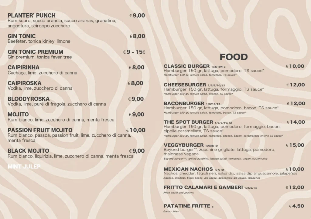 Menu The Spot